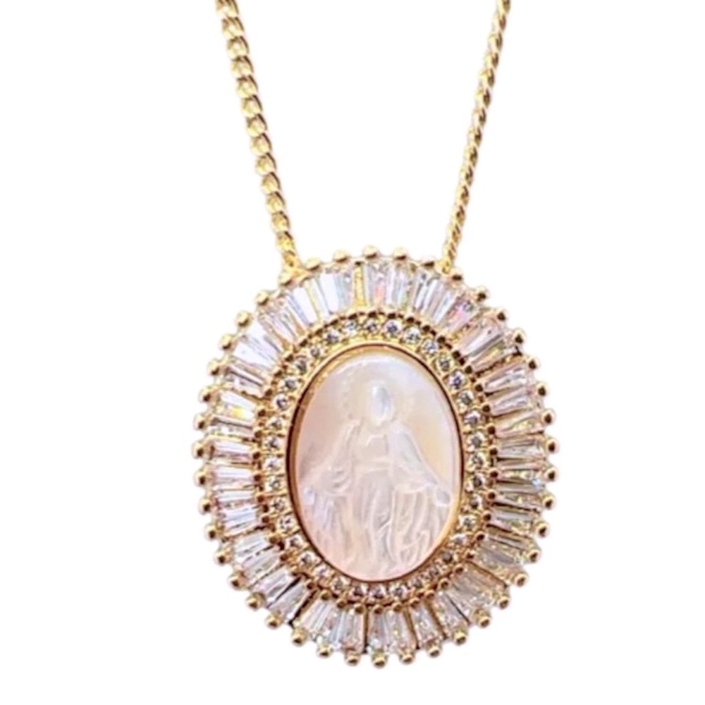 Our Lady of Grace Mother of Pearl Crystal Necklace
